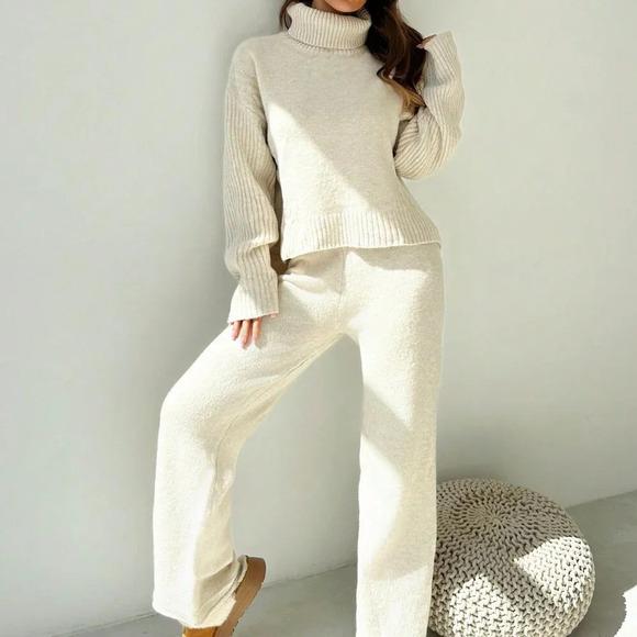 Grey Casual Women's Loose Fit High Neck Oversized Sweater Set - Picture 5 of 8